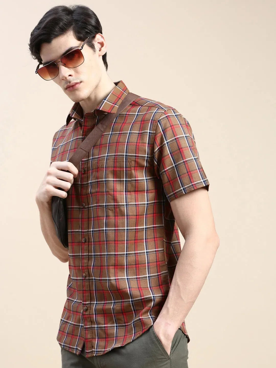 Stylish Brown Checked Mens Shirt - Cotton Casual Shirt | DesiQlo