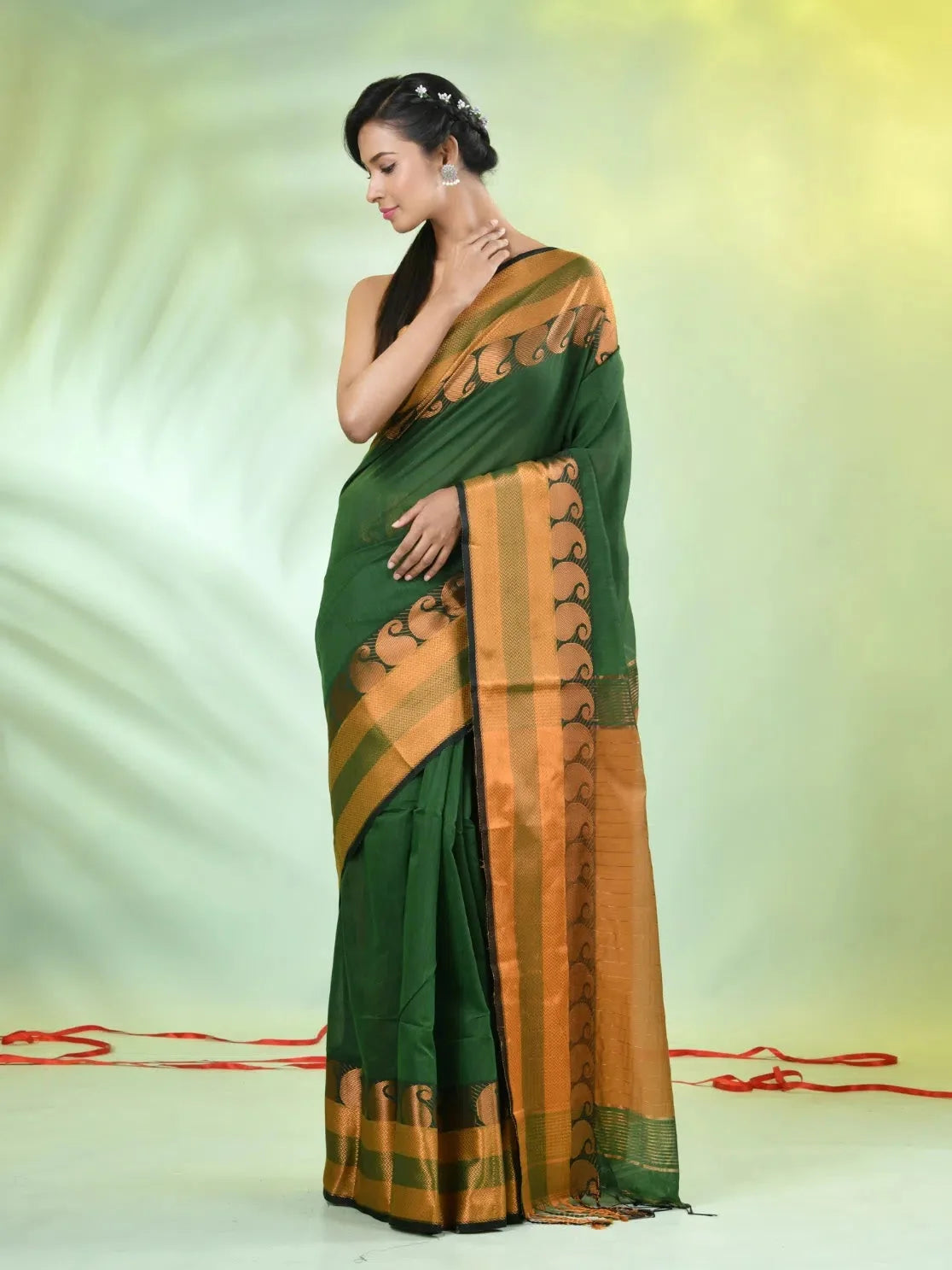 Green Cotton Saree with Zari - Indian Sarees Online