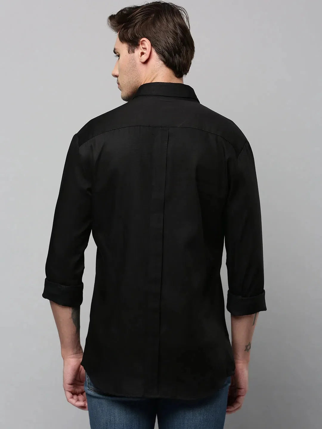 Black Solid Mens Shirt - Casual Cotton Shirt by DesiQlo