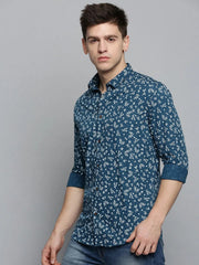 Men Blue Printed Casual Shirt-ZEETAPRINT-1844-Teal