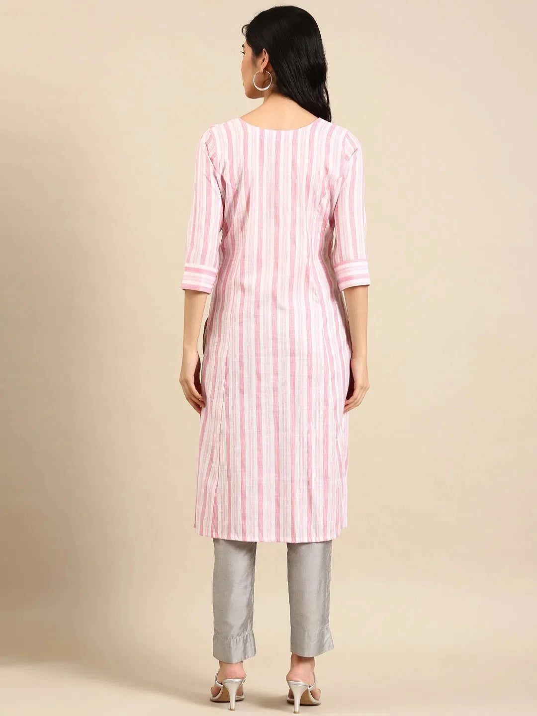 Pink Striped Cotton Kurta - Stylish Indian Kurta for Women