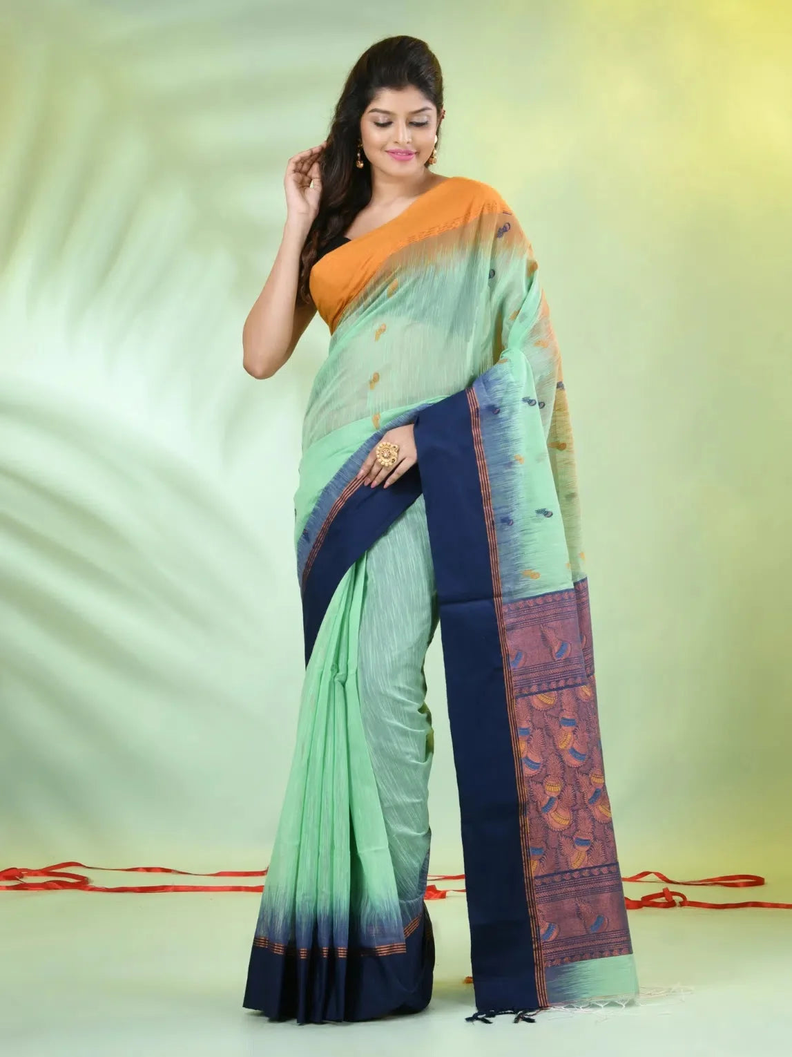 Light Green Cotton Ikat Saree | Indian Sarees
