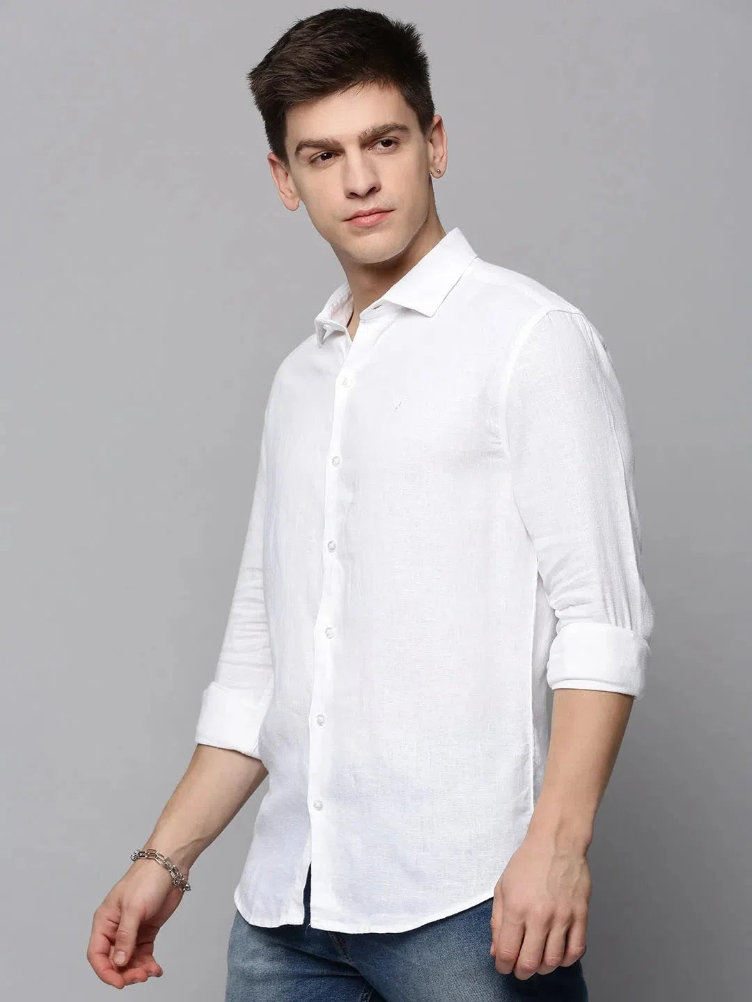 White Solid Linen Shirt for Men | Mens Linen Shirt