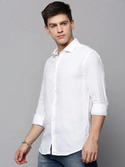 Men White Solid Casual Shirt-HARDIKPURELINEN-3418-White