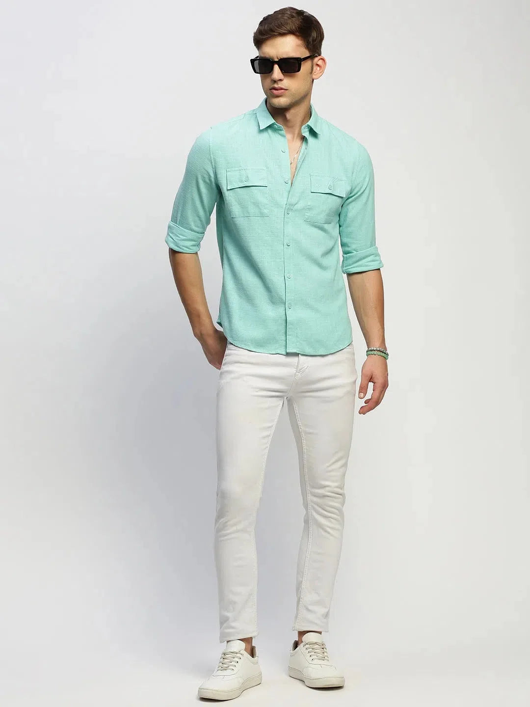 Green Solid Mens Shirt | Casual Cotton Shirt - DesiQlo