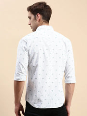 Men White Striped Casual Shirt-DROSHPRINT-8187-Offwhite