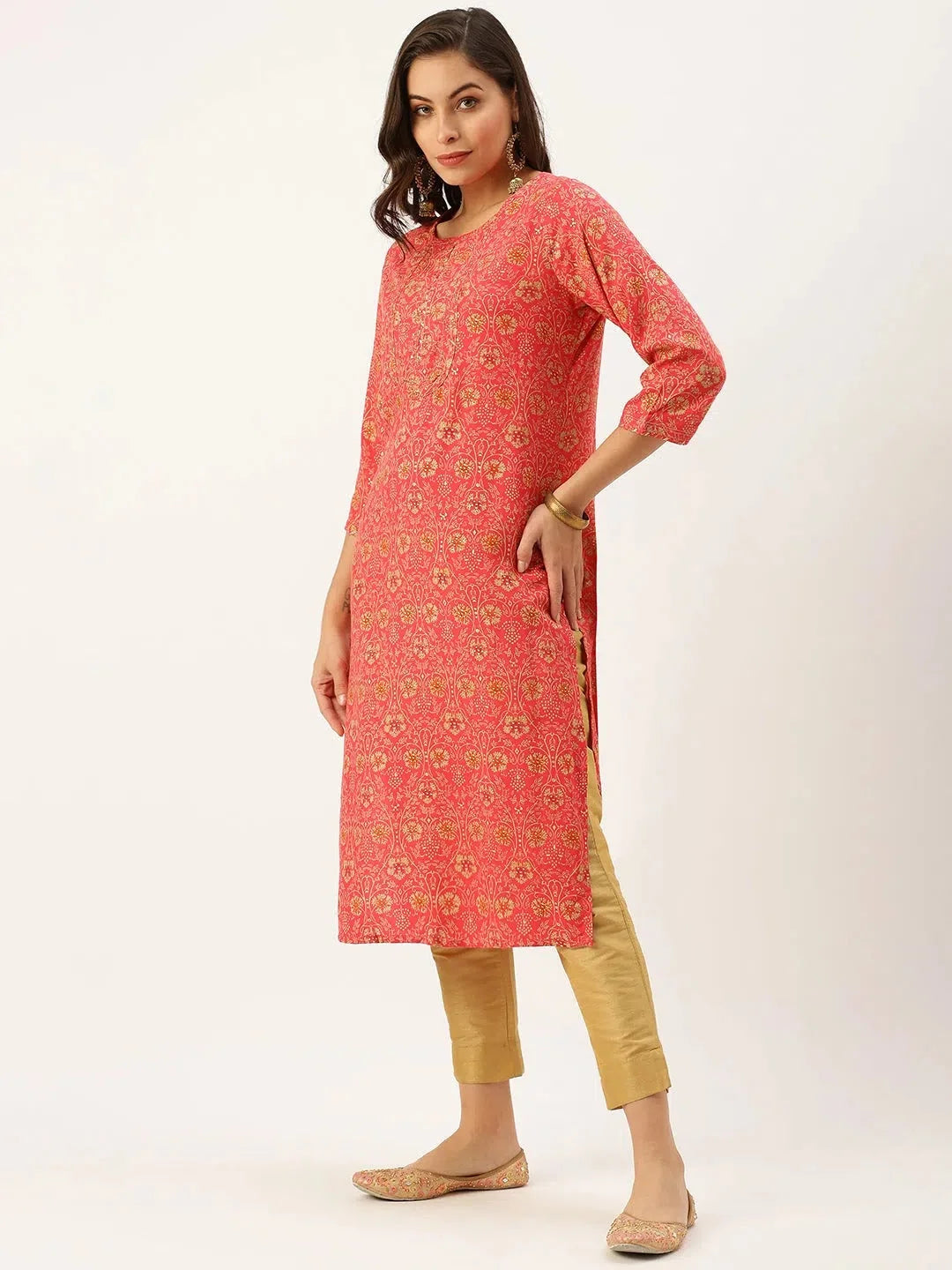 Mustard Printed Cotton Indian Kurta for Women - DesiQlo
