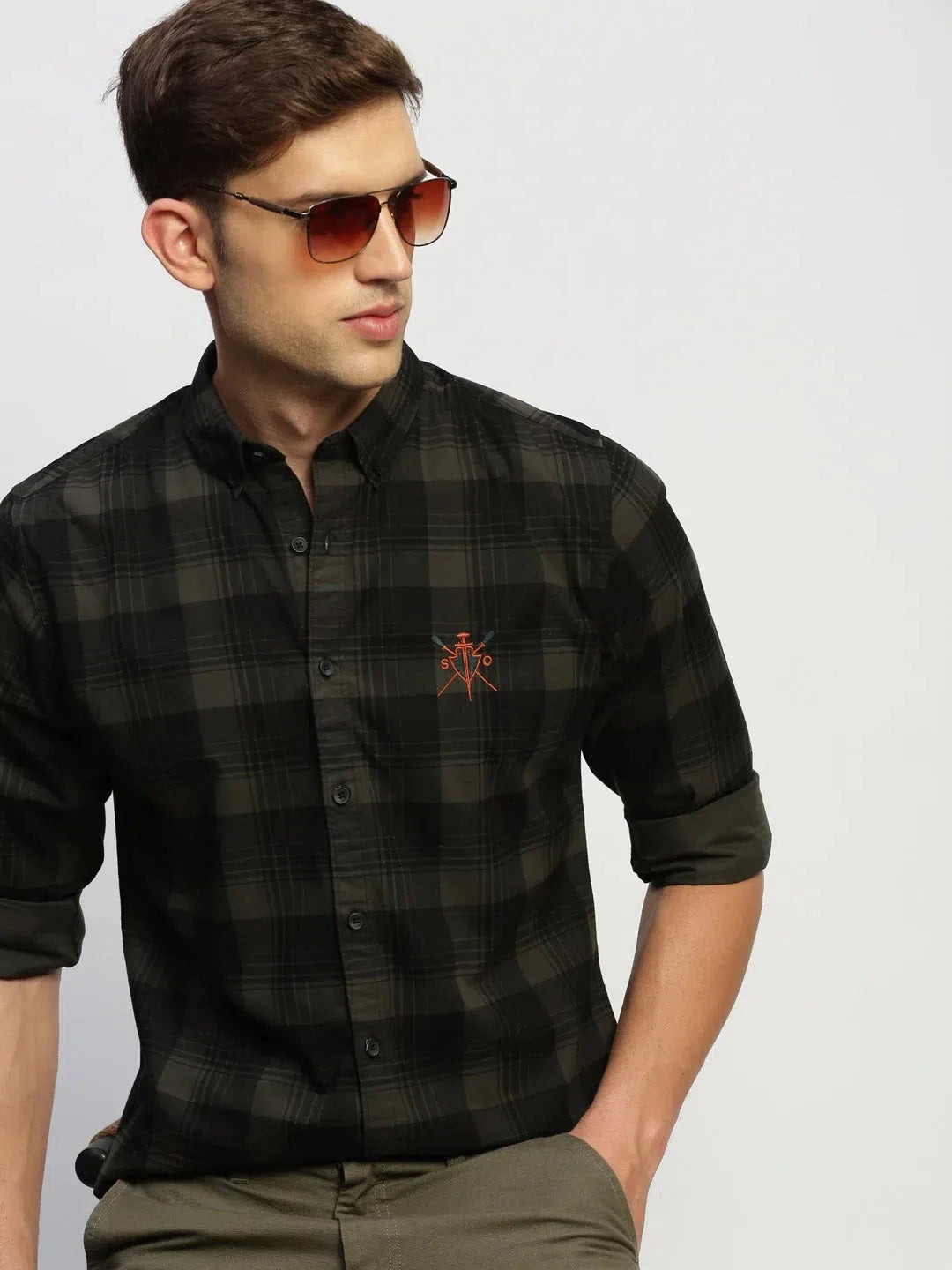 Men's Green Checkered Cotton Shirt | Stylish Mens Shirt