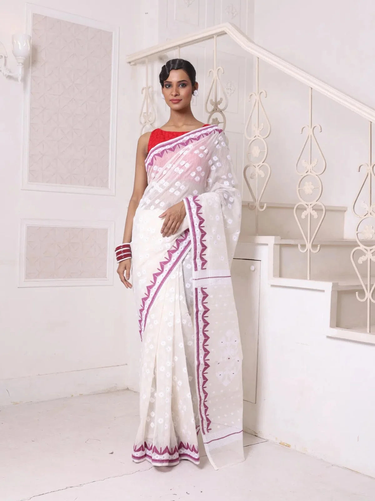 Off White Cotton Jamdani Saree | Indian Sari