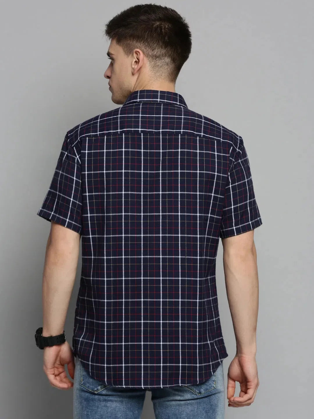 Navy Checked Mens Shirt - Cotton Casual Shirts | DesiQlo