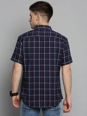 Men Navy Checked Casual Shirt-MAYACHECKS-4422-Navyblue
