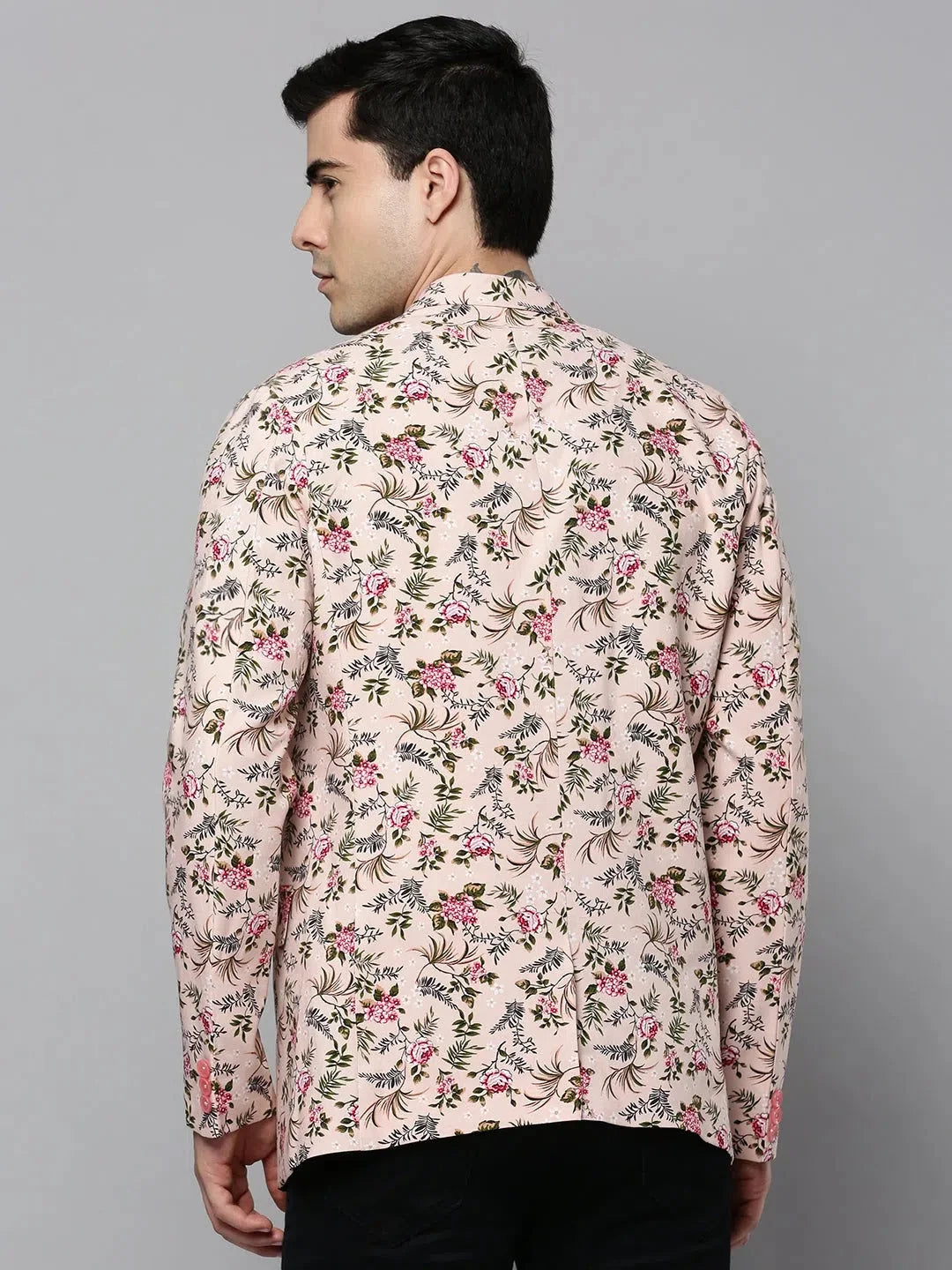 Pink Printed Cotton Blazer | Men's Ethnic Nehru Jacket Wedding