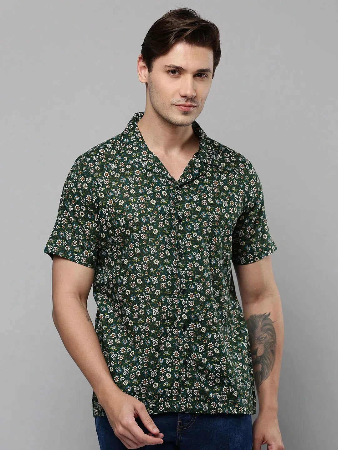 Green Printed Mens Shirt - Casual Viscose Shirt | DesiQlo