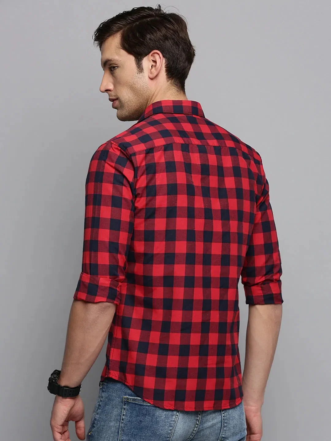 Trendy Red Checked Mens Shirt - Cotton Casual Shirt | DesiQlo
