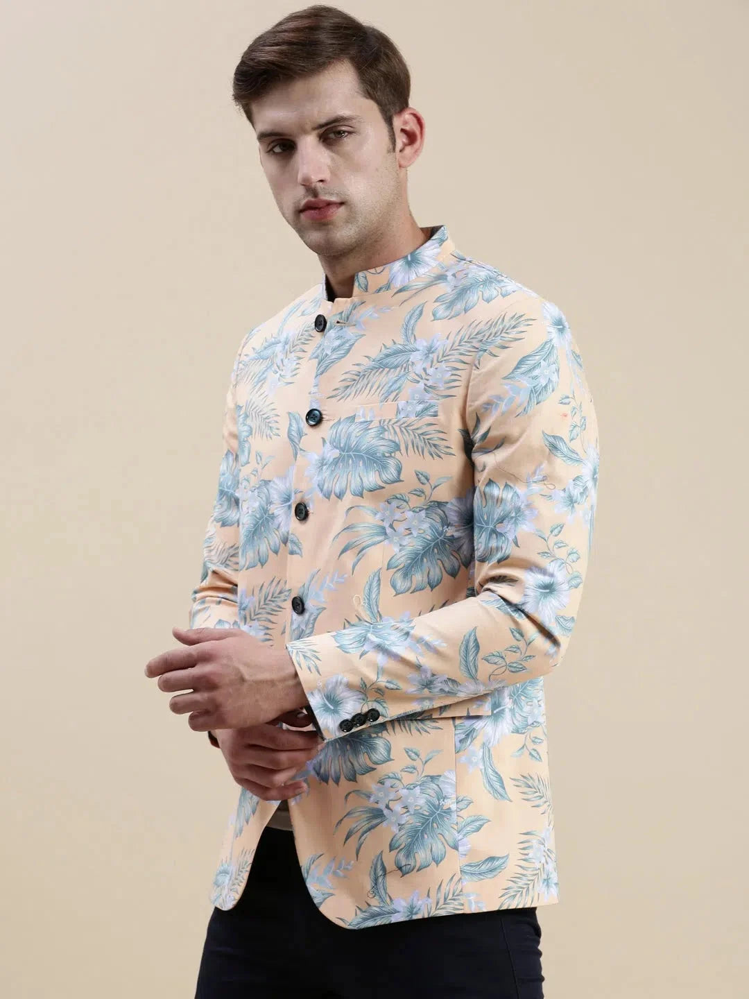 Men's Coral Printed Casual Blazer | Indian Nehru Jackets