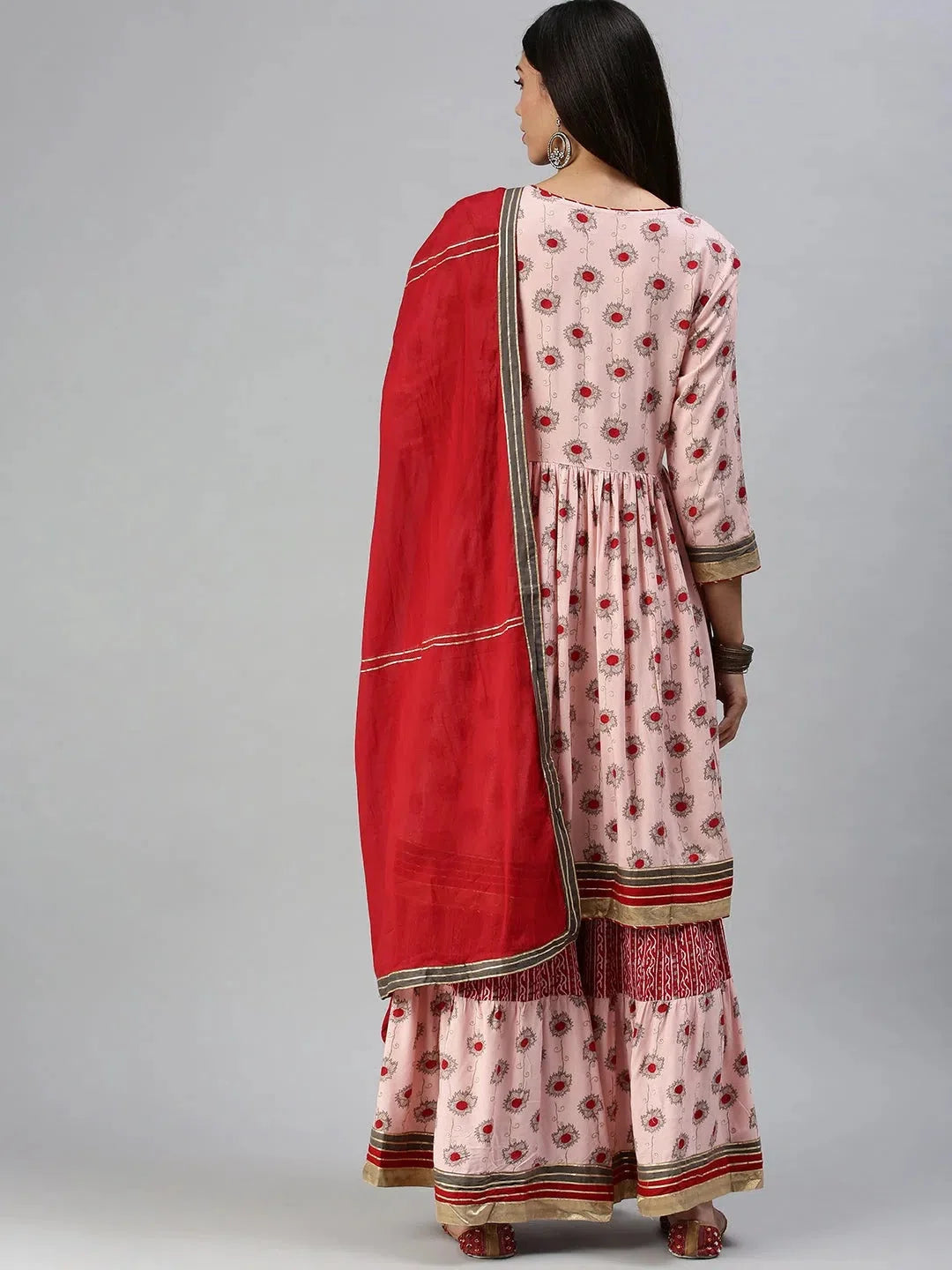 Peach Printed Women's Kurta Sets | Cotton Indian Kurta Sets