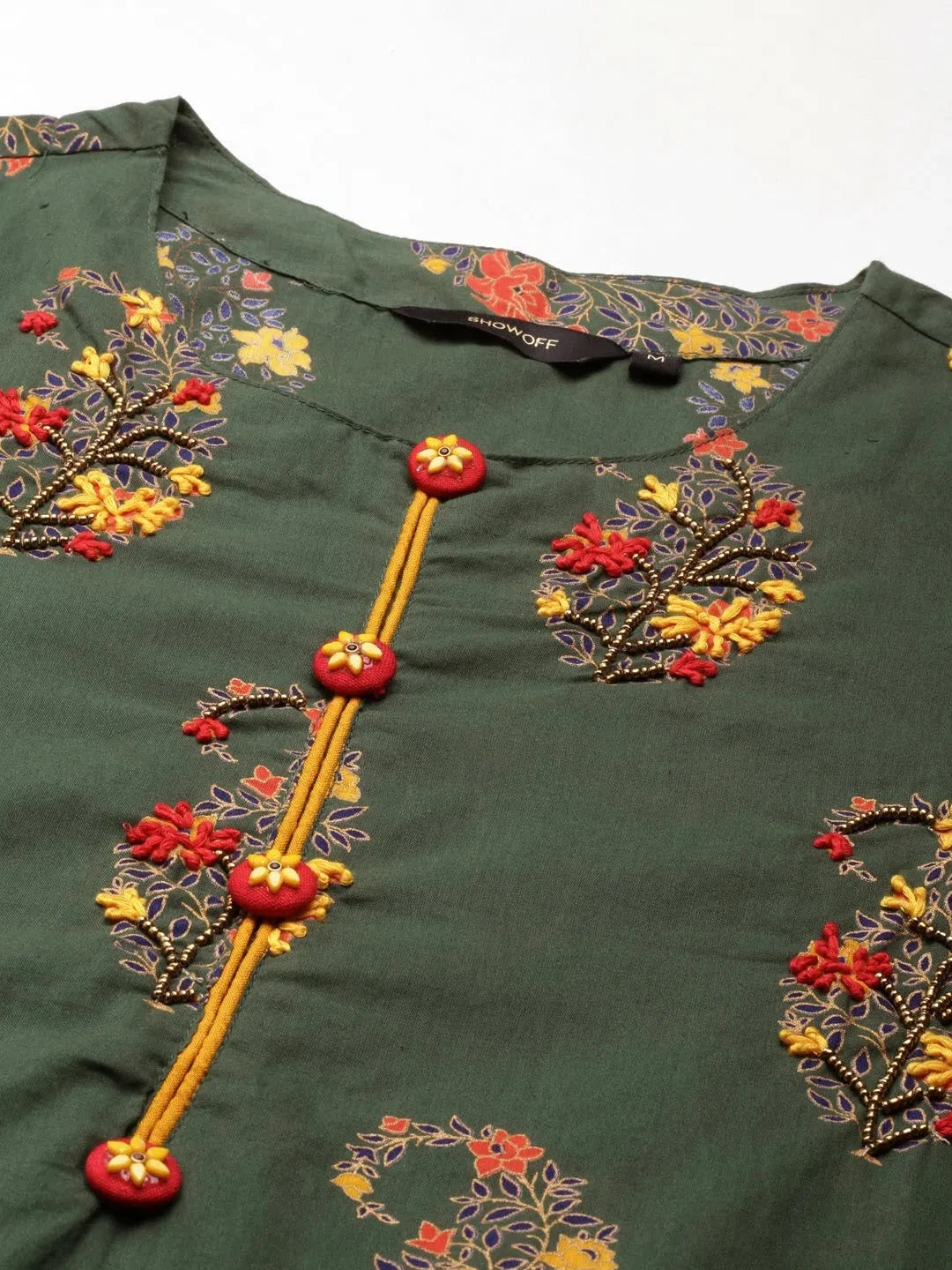 Green Floral Cotton Kurta Set | Women's Designer Kurta Sets