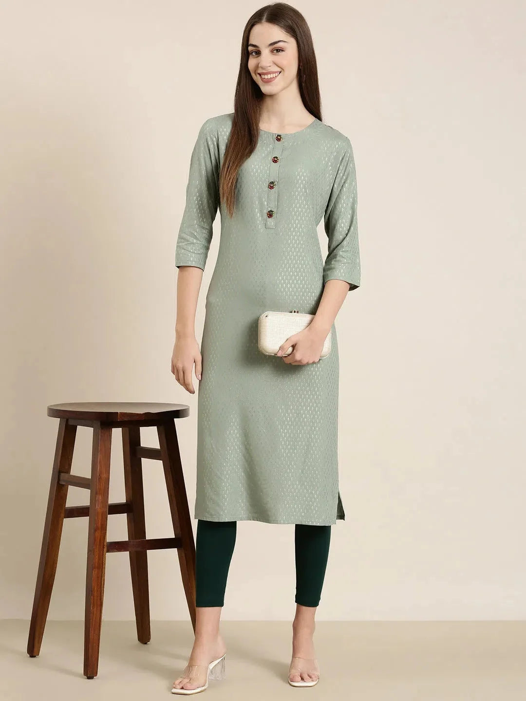 Sea Green Floral Cotton Kurta - Women's Indian Kurti Collection