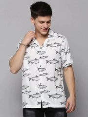 Men White Printed Casual Shirt-RESORTPRINT-3174-White