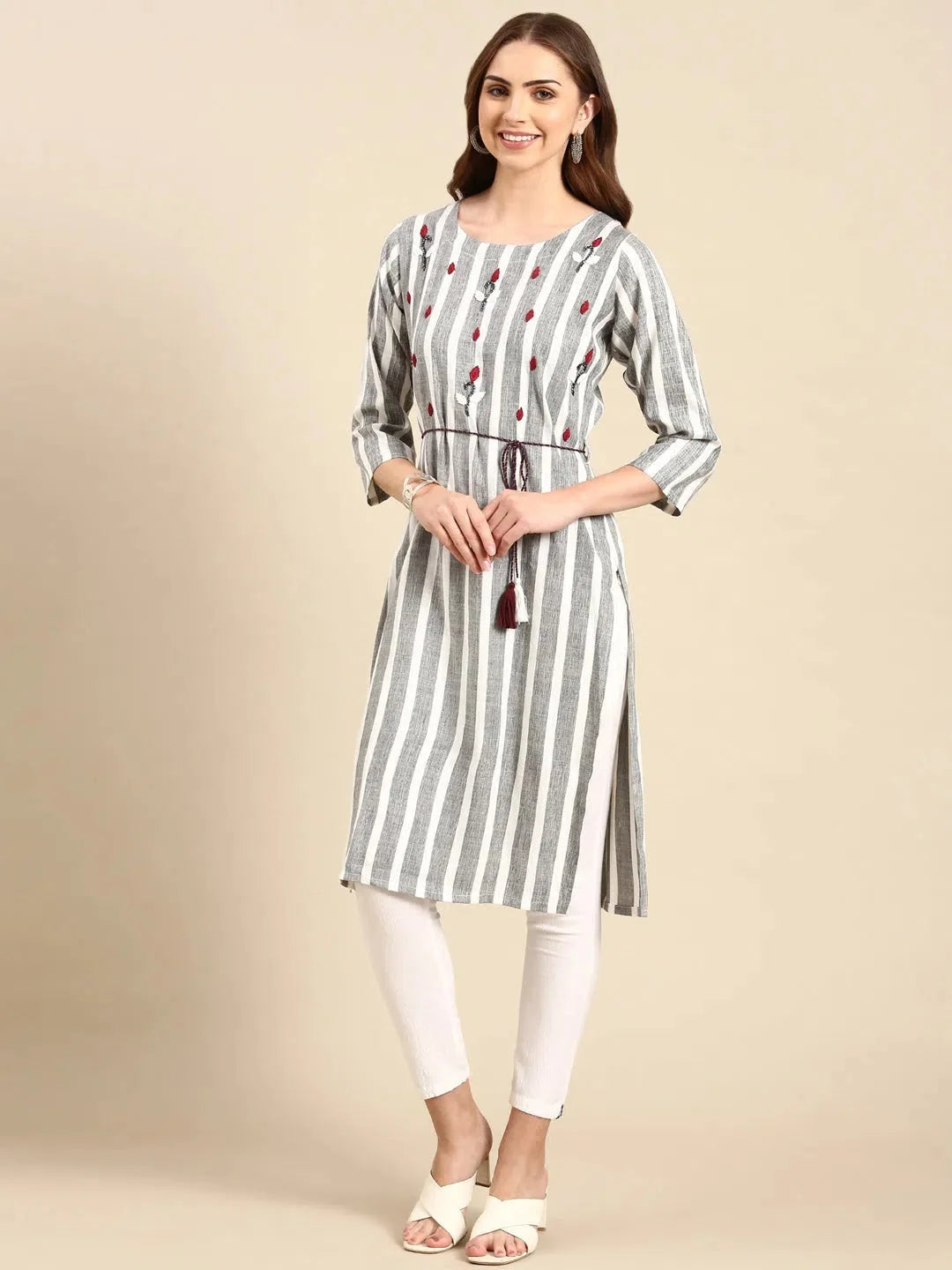 Grey Printed Cotton Kurta - Casual Indian Kurtas for Women