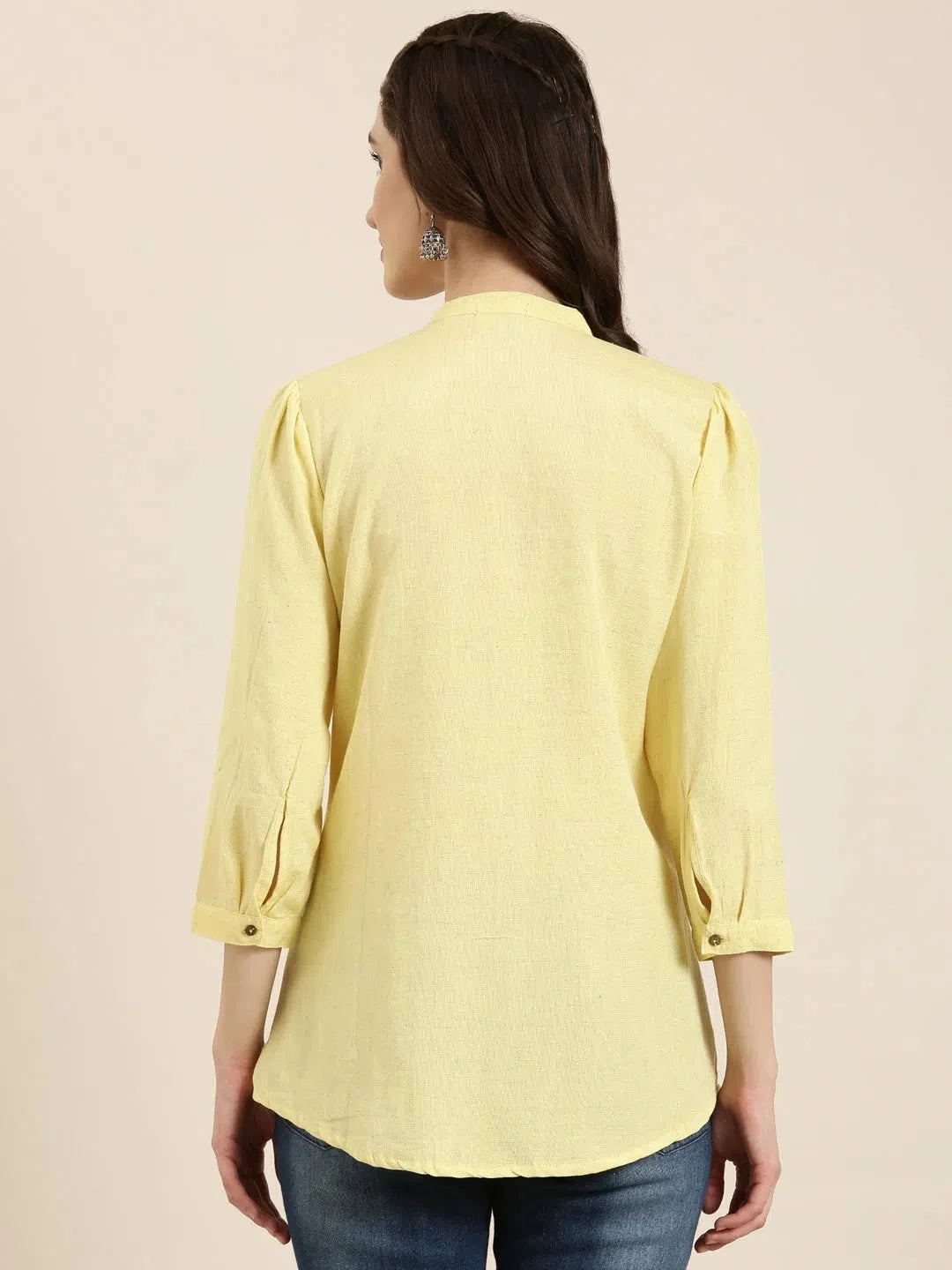 Yellow Floral Kurti: Women's Indian Kurta Tunic Top