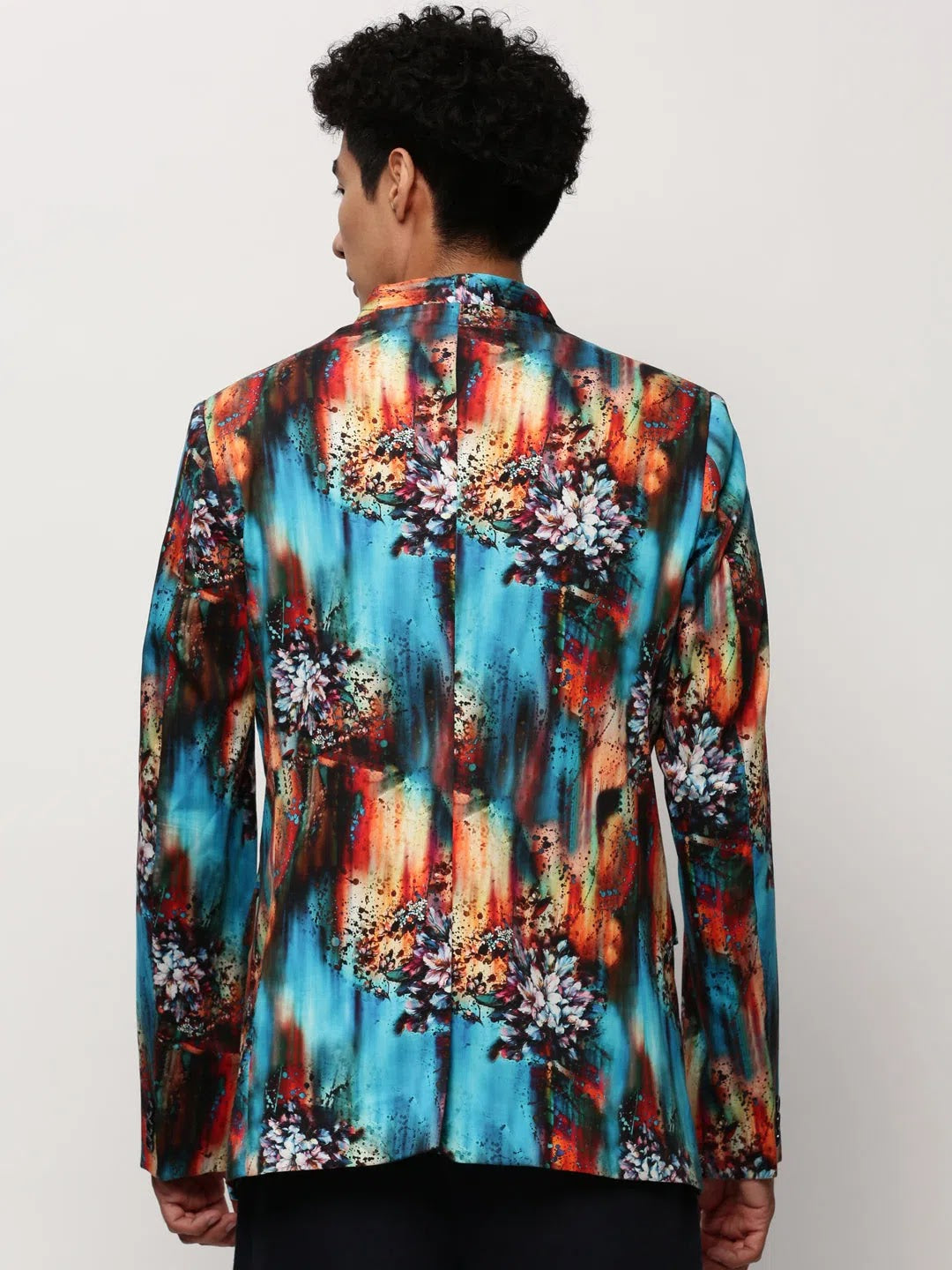 Men's Blue Printed Blazer | Modern Ethnic Nehru Jacket Design