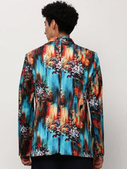 Men Blue Printed Casual Blazers-SOBLZ-083-9-Blue