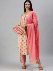 Women's Pink Printed Kurta SetsA659-Pink