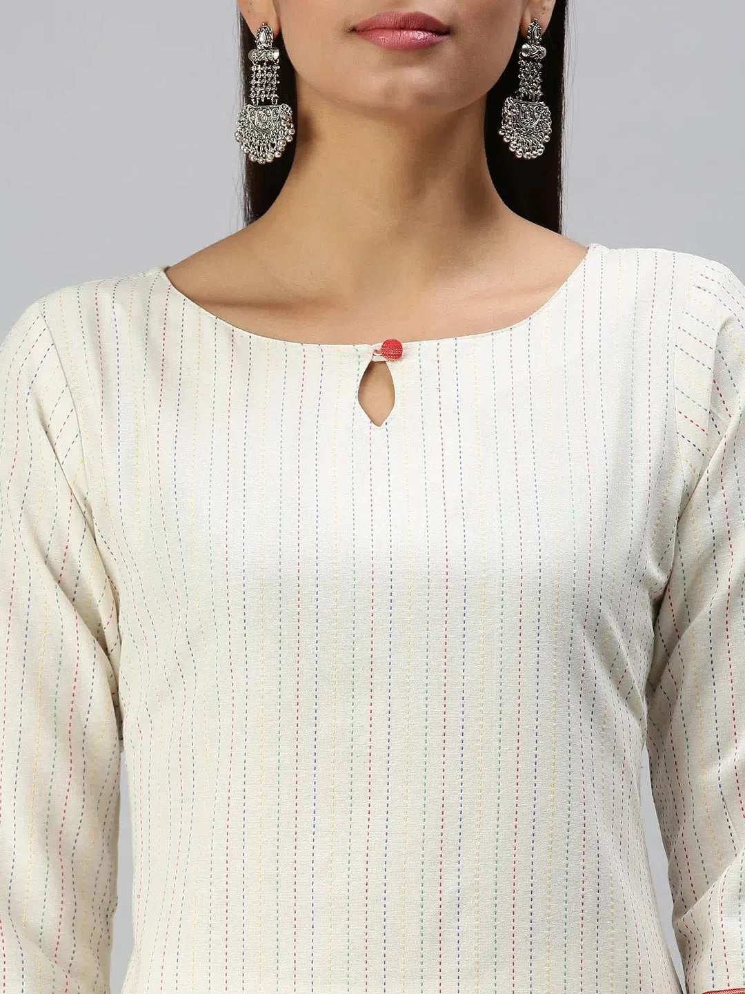 White Striped Straight Kurta - Cotton Indian Kurta for Women
