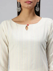 Women's White Striped Straight Kurta-RF1350-White