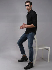 Men Black Solid Casual Shirt-COLINLINEN-1341-Black