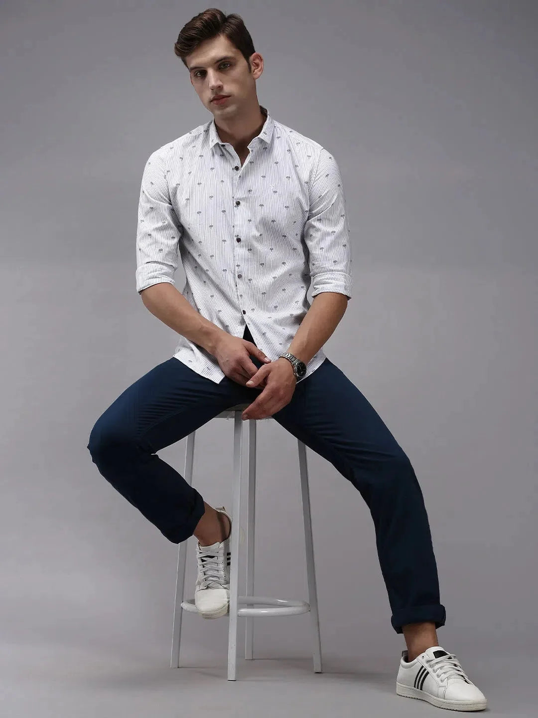 White Printed Cotton Mens Shirt | Casual Fashion Top