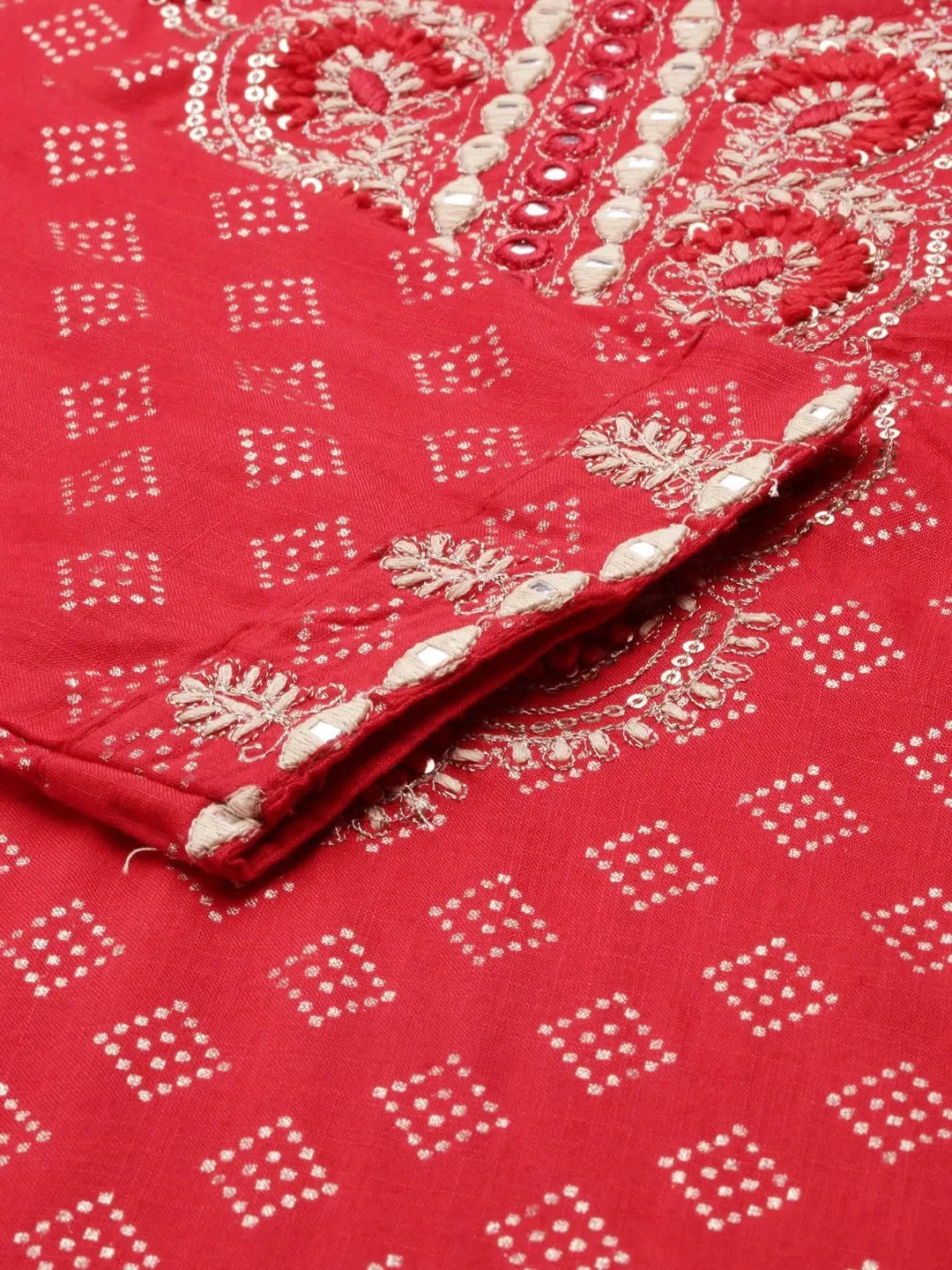 Red Embroidered Cotton Kurta | Indian Kurta Ladies Collection