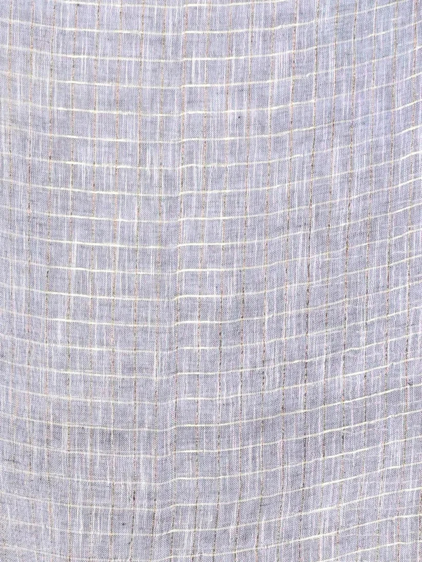 Grey Linen Check Saree with Zari - Designer Sarees India
