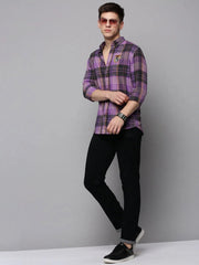 Men Purple Checked Casual Shirt-COLLINSCHECKS-4044-Purple