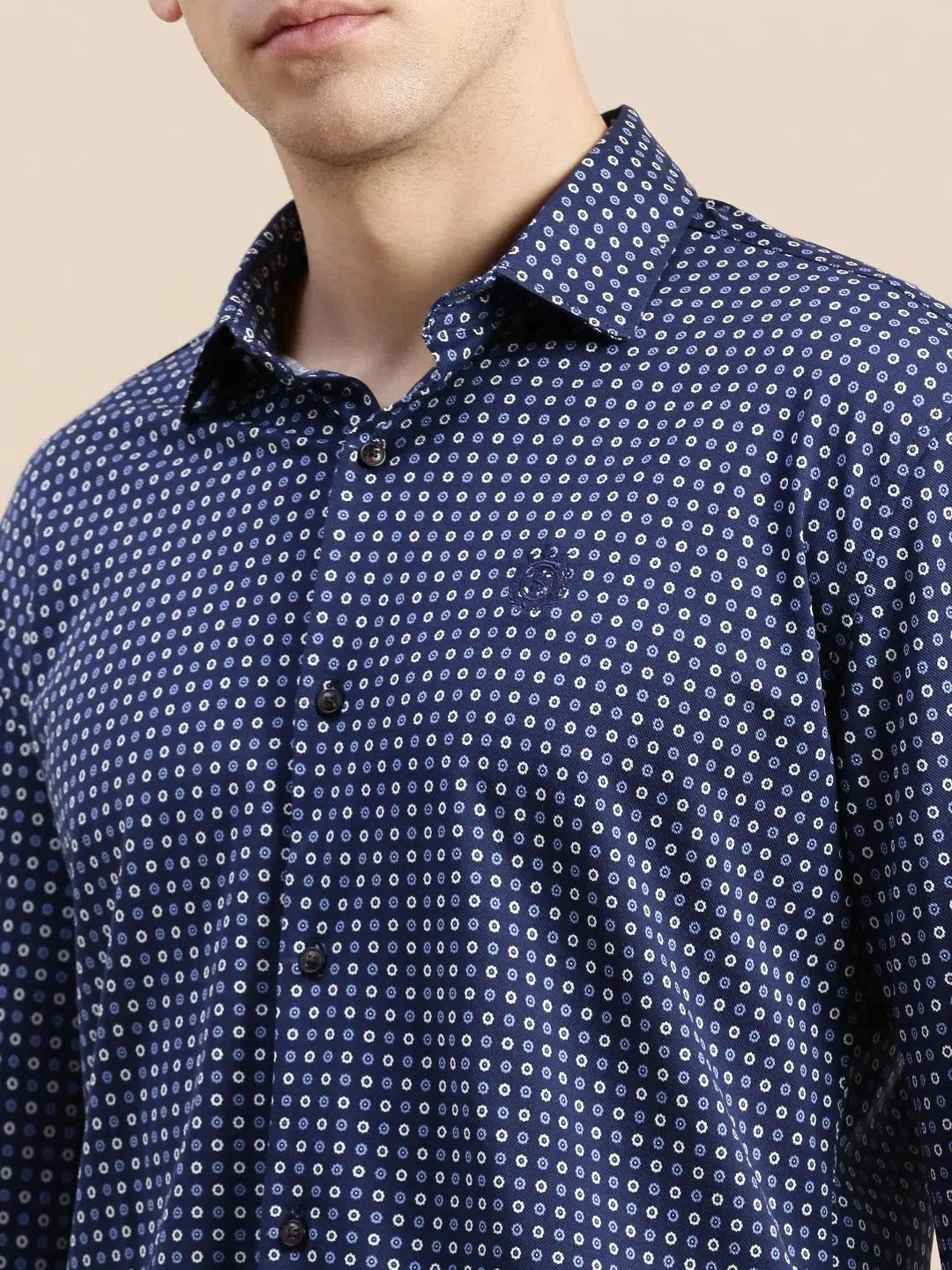 Navy Geometrical Mens Shirt - Cotton Printed Shirt | DesiQlo