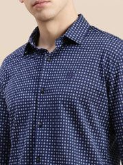 Men Navy Geometrical Casual Shirt-CELLOKNITS-4986-Navyblue