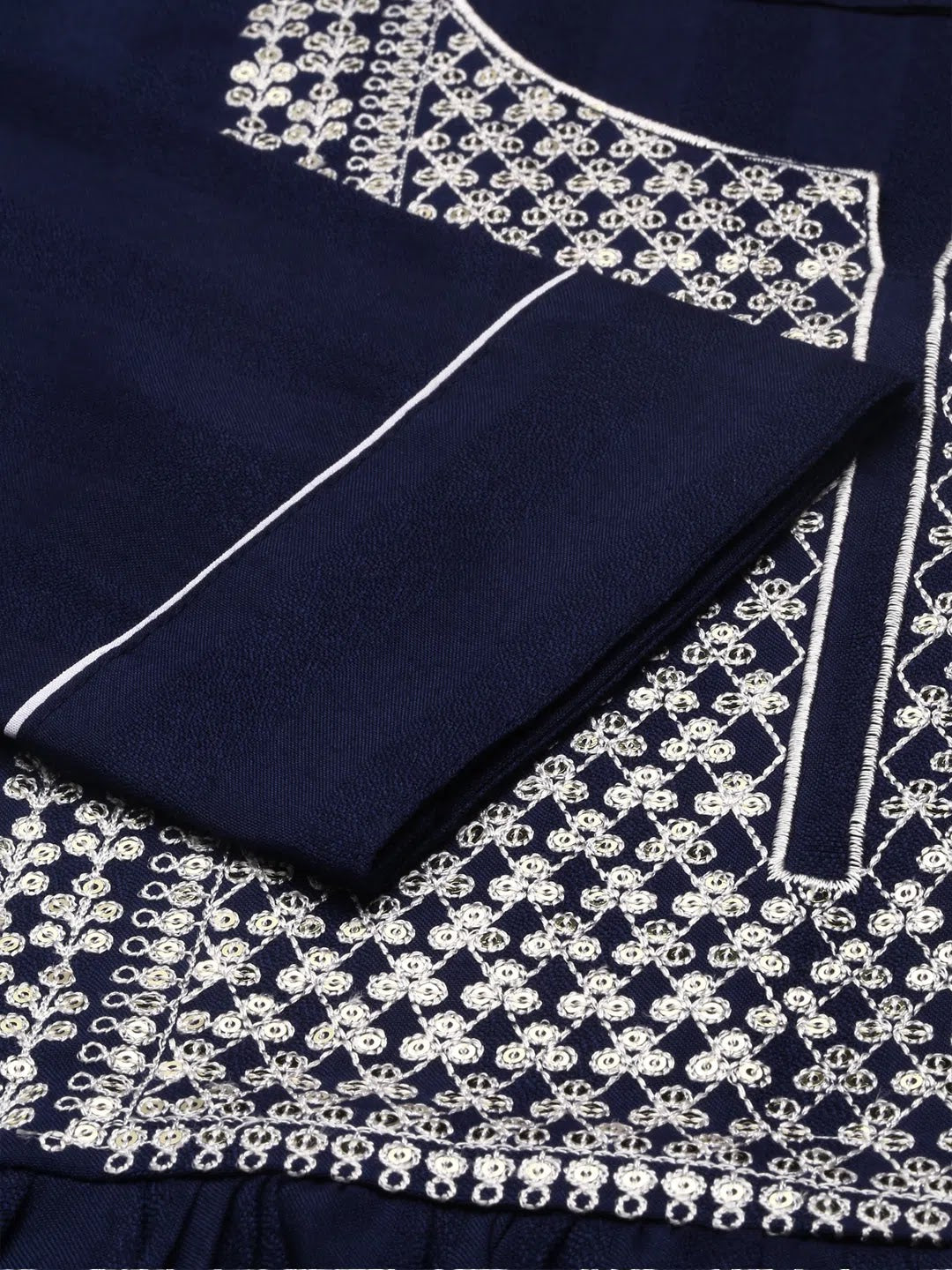 Navy Blue Printed Indian Kurta - Women's Designer Kurtas