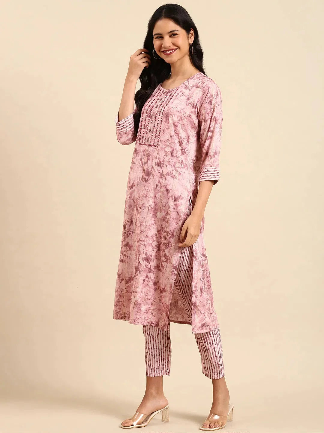 Mauve Printed Kurta Set | Women's Cotton Indian Kurta Sets