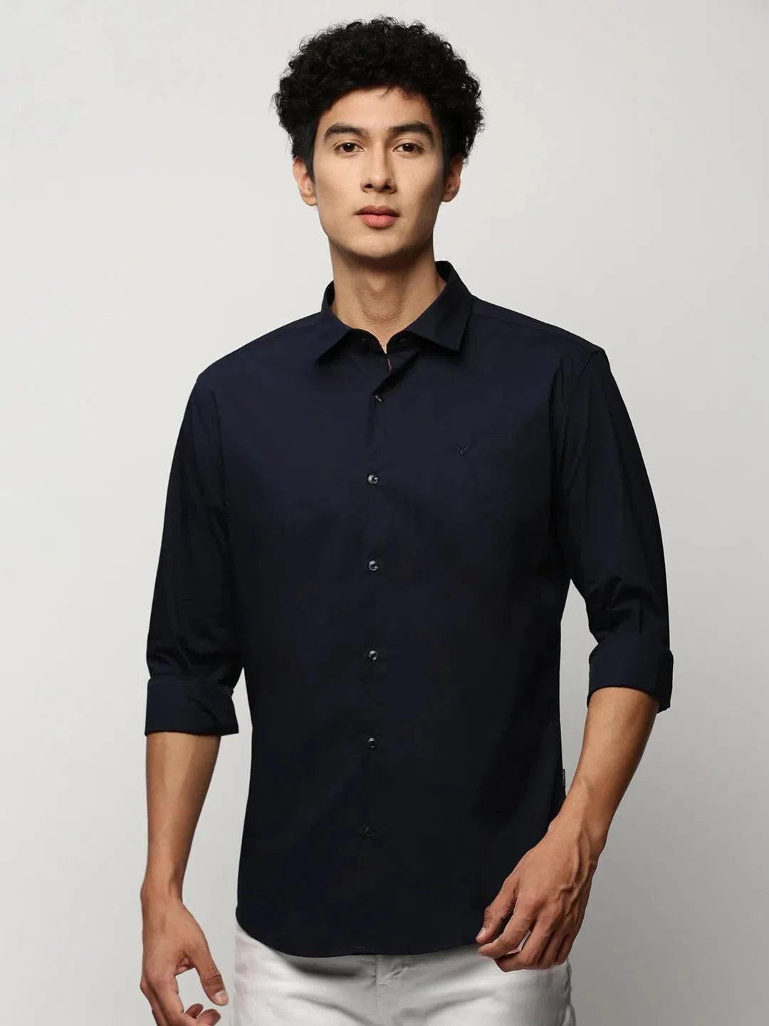 Men's Navy Solid Cotton Shirt | DesiQlo Formal Shirts