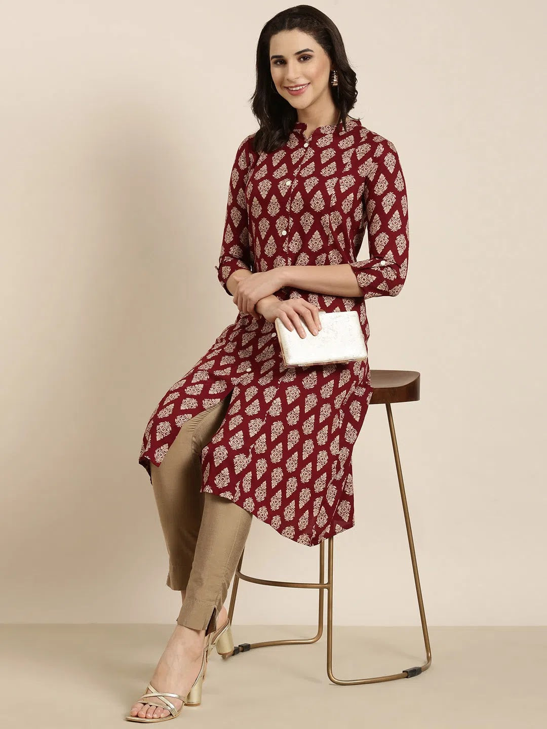 Women Straight Maroon Ethnic Motifs Kurta-MRF-172-Maroon