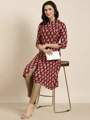 Women Straight Maroon Ethnic Motifs Kurta-MRF-172-Maroon