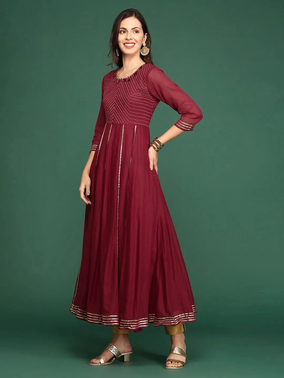 Maroon Solid Cotton A-Line Kurta | Women's Indian Kurta Online