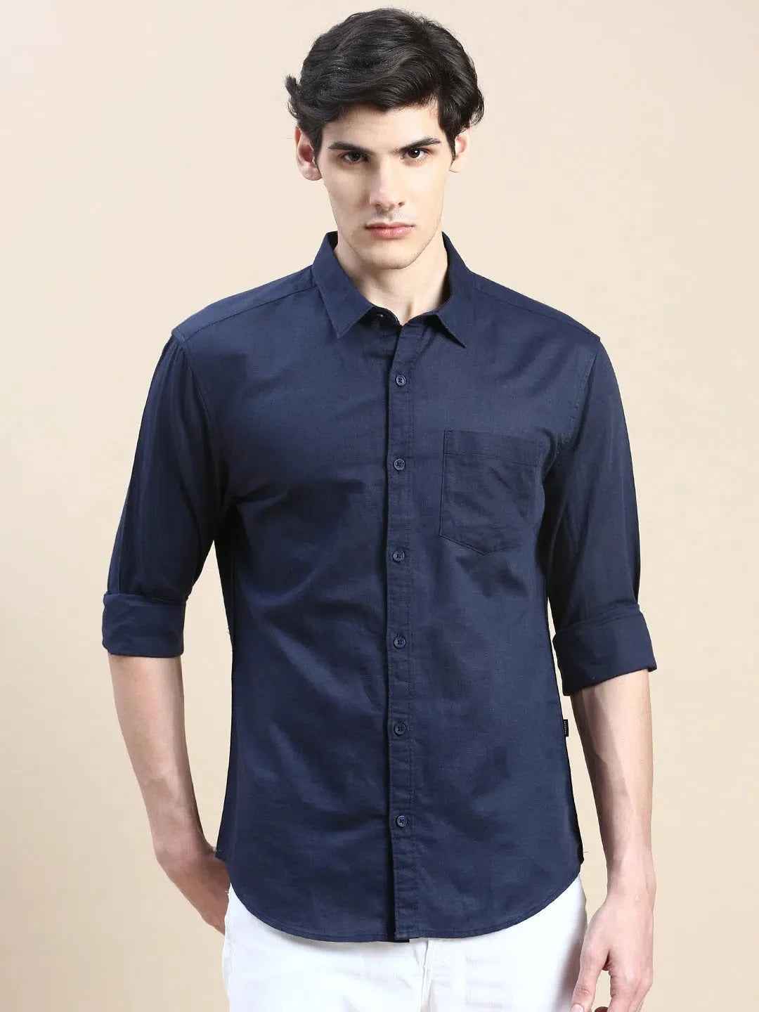 Stylish Navy Solid Mens Shirt - Cotton Casual Shirt | DesiQlo