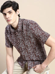 Men Brown Printed Casual Shirt-GEORGE-1624-Brown