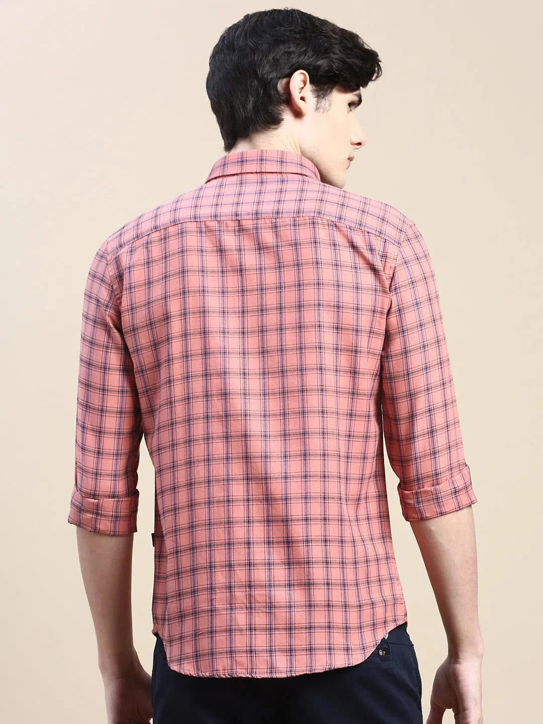 Coral Checked Cotton Mens Shirt - DesiQlo Casual Wear