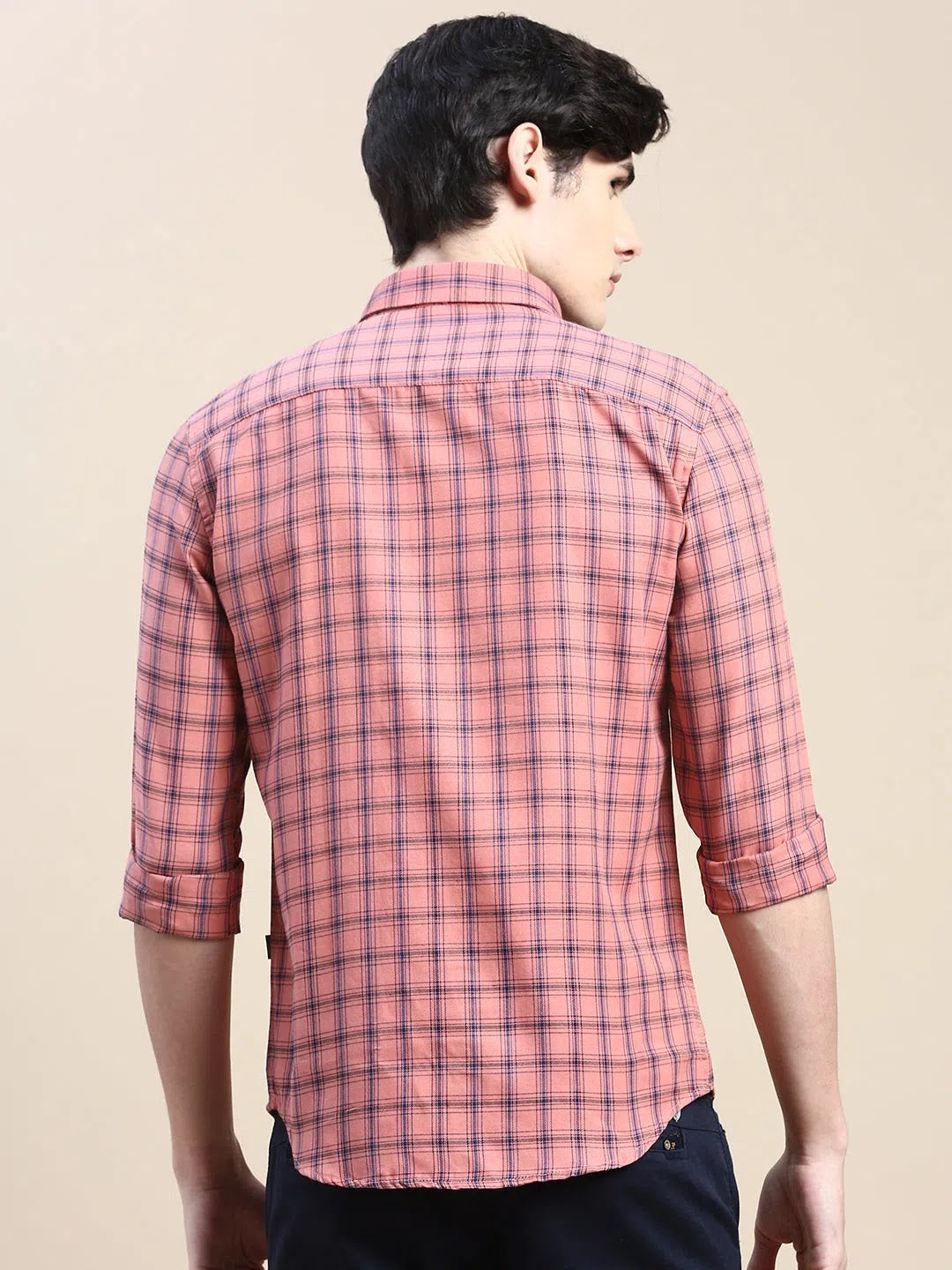 Coral Checked Cotton Mens Shirt - DesiQlo Casual Wear