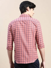 Men Coral Checked Casual Shirt-ALBACHECKS-78-Coral