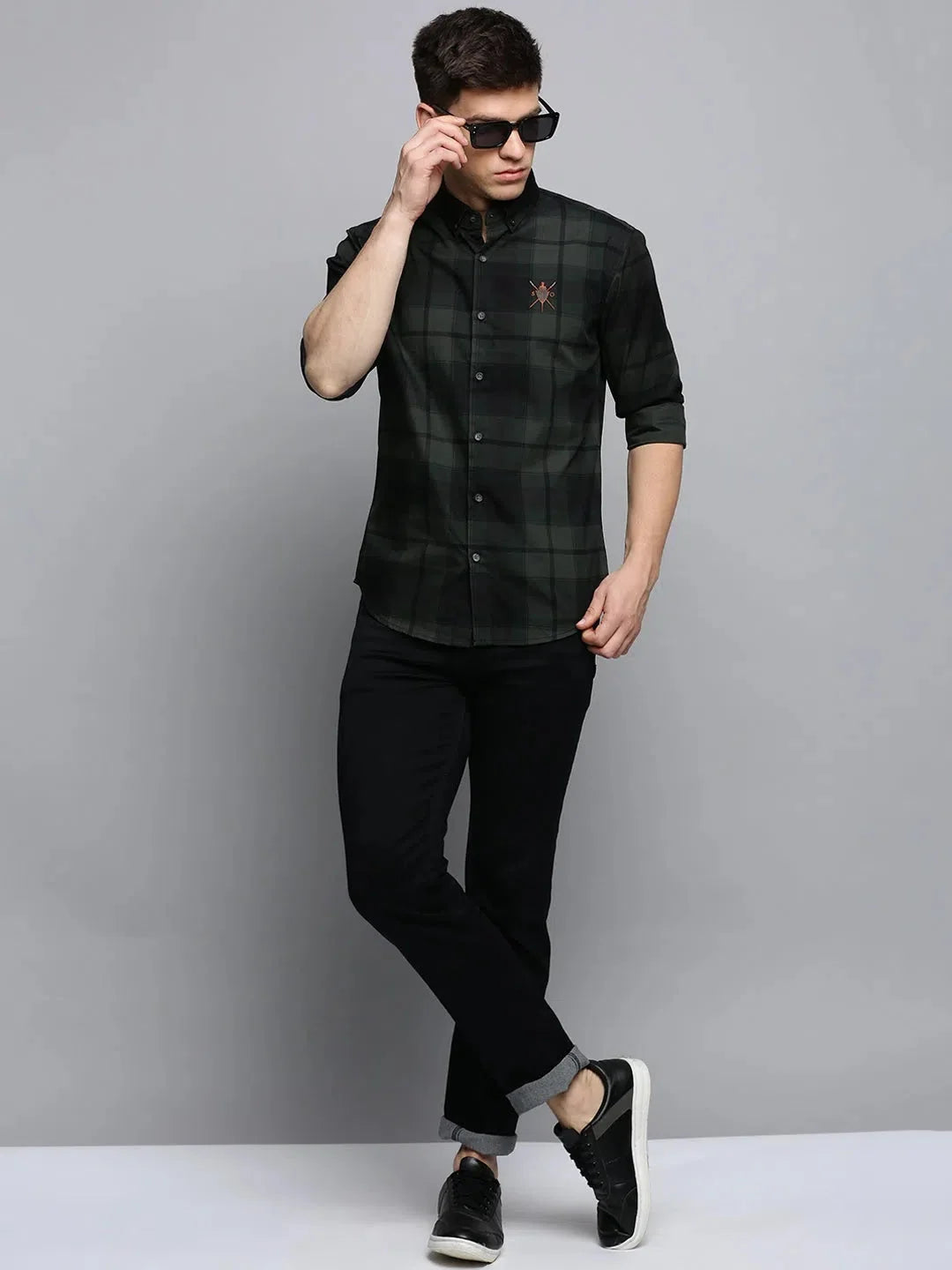 Green Checked Mens Shirt | Cotton Casual Shirts