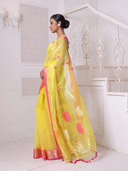 Yellow Muslin Saree With Zari Woven Nakshi Borders-MA62MS331980030